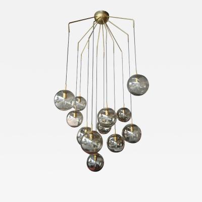  Adesso Studio Custom Mid Century Modern Style 12 Ball Smoked Glass Murano Chandelier