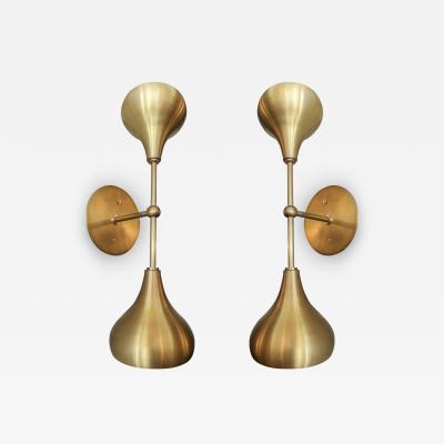  Adesso Studio Pair of Custom Brass Double Head Mid Century Style Sconces by Adesso Imports