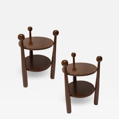  Adesso Studio Pair of Custom Walnut Mid Century Style Side Tables with Ball Detail