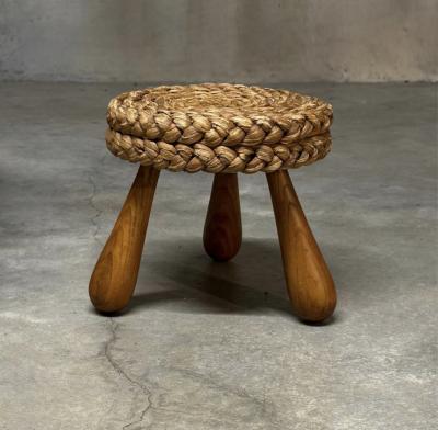  Adrien Audoux Frida Minet Adrien Audoux Frida Minet Woven Raffia Tripod Stool France 1950s