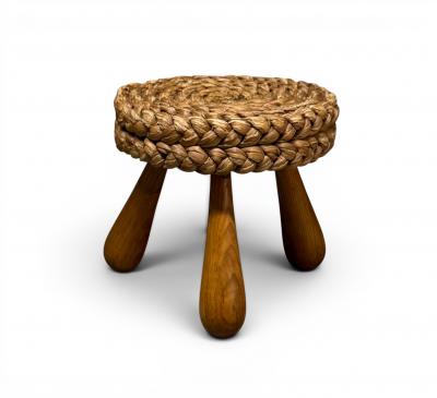  Adrien Audoux Frida Minet Adrien Audoux Frida Minet Woven Raffia Tripod Stool France 1950s