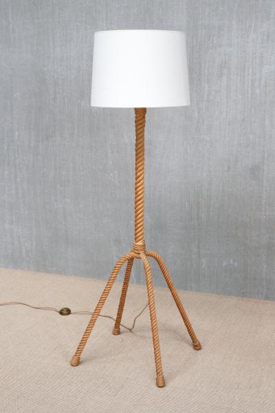  Adrien Audoux Frida Minet Audoux Minet Four Legged Floor Lamp in Braided Rope France 1950s