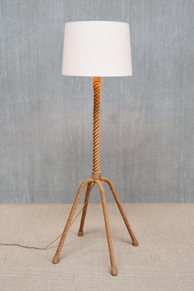  Adrien Audoux Frida Minet Audoux Minet Four Legged Floor Lamp in Braided Rope France 1950s