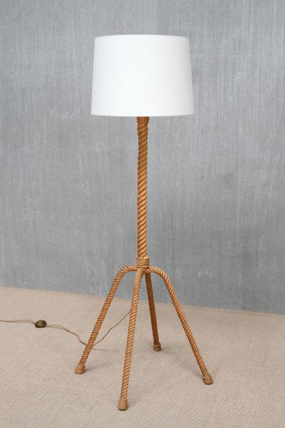  Adrien Audoux Frida Minet Audoux Minet Four Legged Floor Lamp in Braided Rope France 1950s