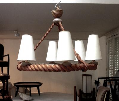  Adrien Audoux Frida Minet Audoux Minet French Riviera 6 Light Rope Chandelier in Good Vintage Condition