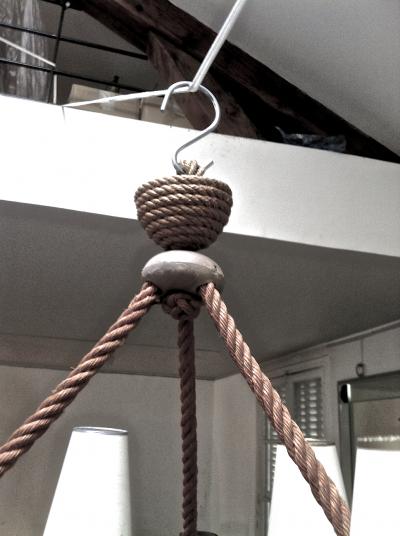  Adrien Audoux Frida Minet Audoux Minet French Riviera 6 Light Rope Chandelier in Good Vintage Condition