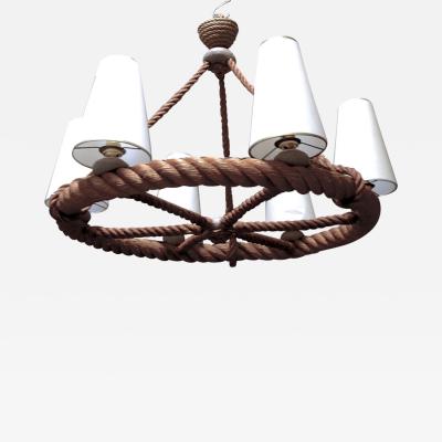  Adrien Audoux Frida Minet Audoux Minet French Riviera 6 Light Rope Chandelier in Good Vintage Condition