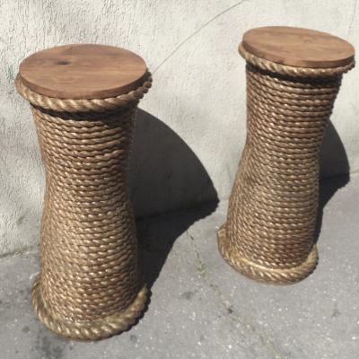  Adrien Audoux Frida Minet Audoux Minet French Riviera Pair of Rope Side Tables or Pedestals