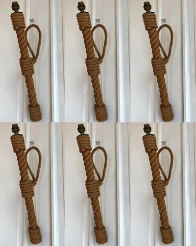  Adrien Audoux Frida Minet Audoux Minet rarest set of 6 torch shaped rope sconces