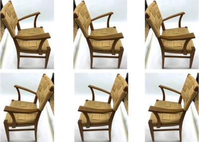  Adrien Audoux Frida Minet Audoux minet genuine oak and hay rope set of 6 arm chairs