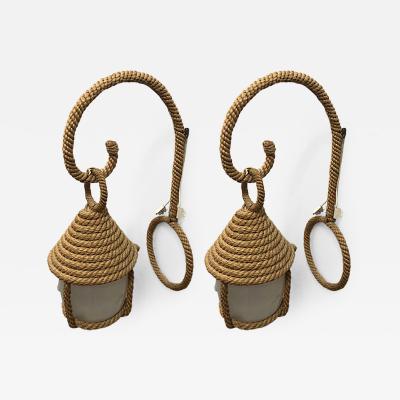  Adrien Audoux Frida Minet Audoux minet rare pair of rope lantern sconces in good vintage condition