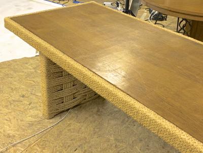  Adrien Audoux Frida Minet Audoux minet vintage oak and hay rope dinning table