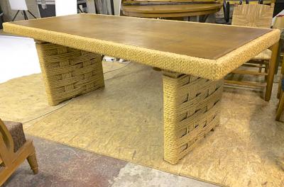  Adrien Audoux Frida Minet Audoux minet vintage oak and hay rope dinning table