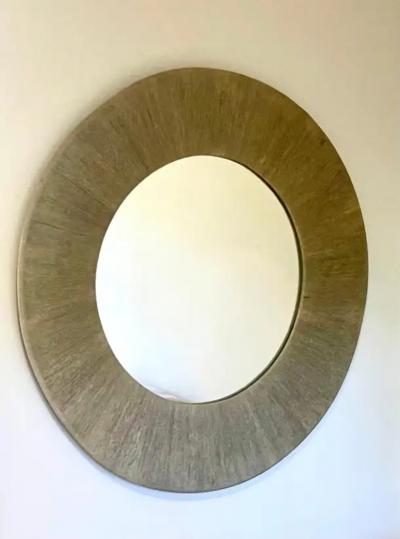  Adrien Audoux Frida Minet Large Round French Modern Craftsman Sunburst Mirror in Cord Rope Audoux Minet