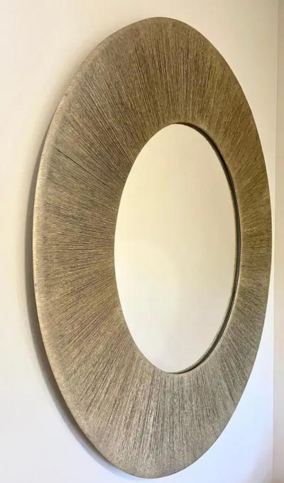  Adrien Audoux Frida Minet Large Round French Modern Craftsman Sunburst Mirror in Cord Rope Audoux Minet