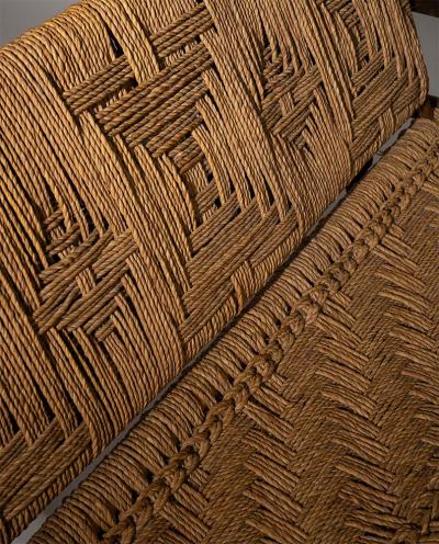  Adrien Audoux Frida Minet Mid Century Bench by Audoux Minet Handwoven Natural Fibers France