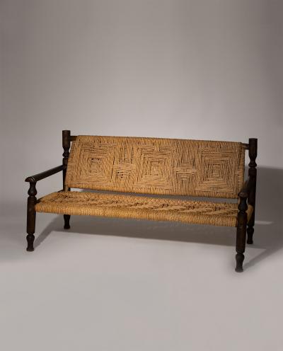  Adrien Audoux Frida Minet Mid Century Bench by Audoux Minet Handwoven Natural Fibers France