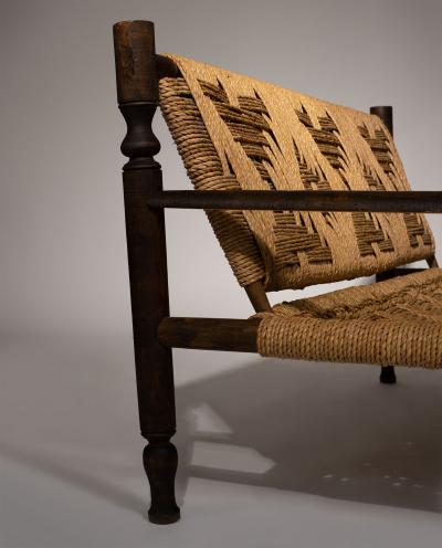  Adrien Audoux Frida Minet Mid Century Bench by Audoux Minet Handwoven Natural Fibers France