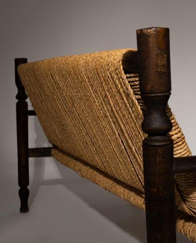  Adrien Audoux Frida Minet Mid Century Bench by Audoux Minet Handwoven Natural Fibers France