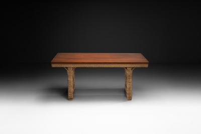  Adrien Audoux Frida Minet Oak Veneer Dining Table by Audoux and Minet France 1st Half of the 20th Century