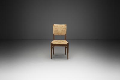  Adrien Audoux Frida Minet Oak and Woven Rope Chair by Audoux Minet France Mid 20th Century
