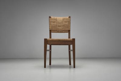  Adrien Audoux Frida Minet Oak and Woven Rope Chair by Audoux Minet France Mid 20th Century