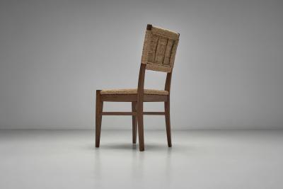  Adrien Audoux Frida Minet Oak and Woven Rope Chair by Audoux Minet France Mid 20th Century