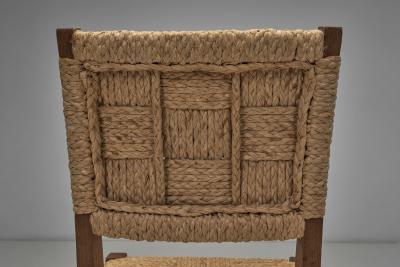  Adrien Audoux Frida Minet Oak and Woven Rope Chair by Audoux Minet France Mid 20th Century