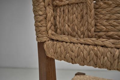  Adrien Audoux Frida Minet Oak and Woven Rope Chair by Audoux Minet France Mid 20th Century