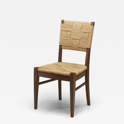  Adrien Audoux Frida Minet Oak and Woven Rope Chair by Audoux Minet France Mid 20th Century