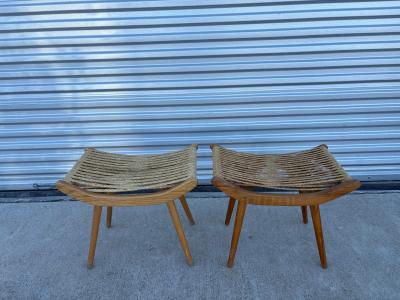  Adrien Audoux Frida Minet Pair Of French Audoux Minnet Attributed Sycamore And Rope Ottomans