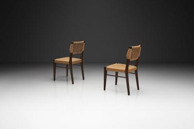  Adrien Audoux Frida Minet Pair of Papercord Dining Chairs by Audoux and Minet France ca 1950s