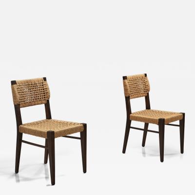  Adrien Audoux Frida Minet Pair of Papercord Dining Chairs by Audoux and Minet France ca 1950s
