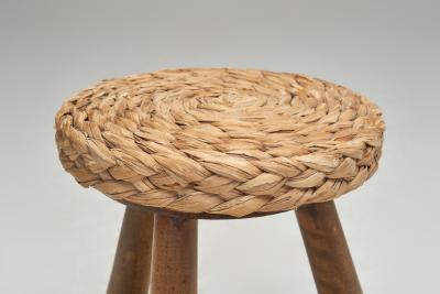  Adrien Audoux Frida Minet Pair of Wood and Wicker Stools in the manner of Audoux Minet Europe Mid 20th C