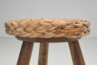  Adrien Audoux Frida Minet Pair of Wood and Wicker Stools in the manner of Audoux Minet Europe Mid 20th C