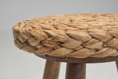  Adrien Audoux Frida Minet Pair of Wood and Wicker Stools in the manner of Audoux Minet Europe Mid 20th C