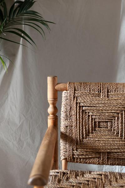  Adrien Audoux Frida Minet Pair of Wooden and Rope Armchairs Designed by Adrien Audoux Frida Minet