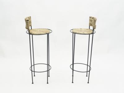  Adrien Audoux Frida Minet Pair of french bar stools rope and metal by Audoux Minet 1950s