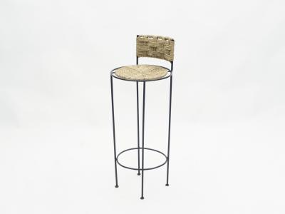  Adrien Audoux Frida Minet Pair of french bar stools rope and metal by Audoux Minet 1950s
