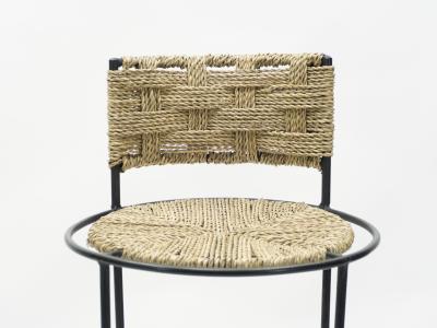  Adrien Audoux Frida Minet Pair of french bar stools rope and metal by Audoux Minet 1950s