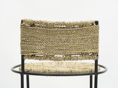  Adrien Audoux Frida Minet Pair of french bar stools rope and metal by Audoux Minet 1950s