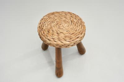  Adrien Audoux Frida Minet Set of Three Stools with Plaited Wicker Seats Europe Mid 20th Century