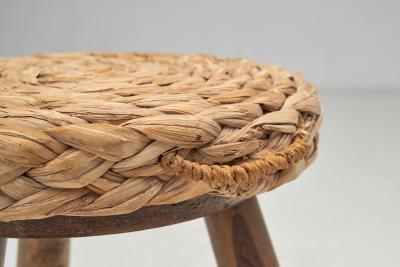  Adrien Audoux Frida Minet Set of Three Stools with Plaited Wicker Seats Europe Mid 20th Century