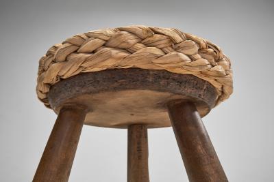  Adrien Audoux Frida Minet Set of Three Stools with Plaited Wicker Seats Europe Mid 20th Century