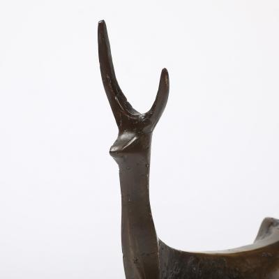  Aharon Bezalel Mid Century Modernist Bronze Deer Sculpture signed Aharon Bezalel