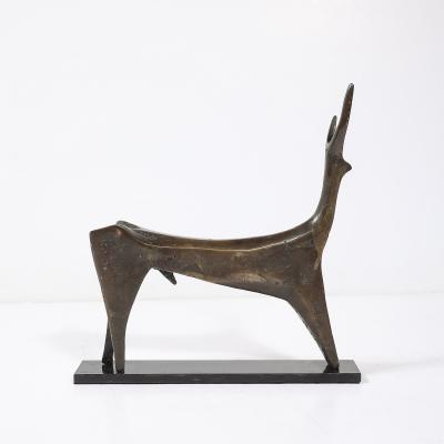  Aharon Bezalel Mid Century Modernist Bronze Deer Sculpture signed Aharon Bezalel