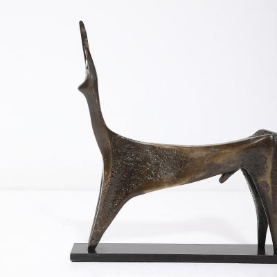  Aharon Bezalel Mid Century Modernist Bronze Deer Sculpture signed Aharon Bezalel