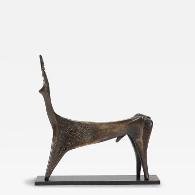  Aharon Bezalel Mid Century Modernist Bronze Deer Sculpture signed Aharon Bezalel