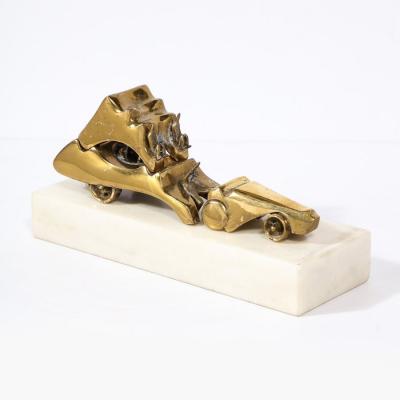  Aharon Bezalel Mid Century Modernist Car Sculpture in Brass on Marble Base by Aharon Bezalel