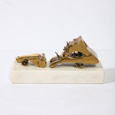  Aharon Bezalel Mid Century Modernist Car Sculpture in Brass on Marble Base by Aharon Bezalel